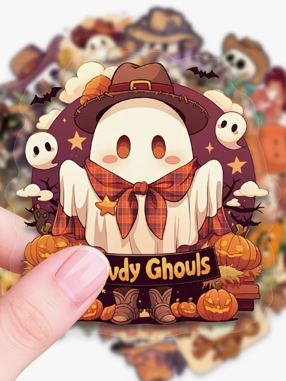 56 Western Halloween Stickers Cowboys & Cowgirls Cactus Pumpkins Ghost Boots - Picture 10 of 16
